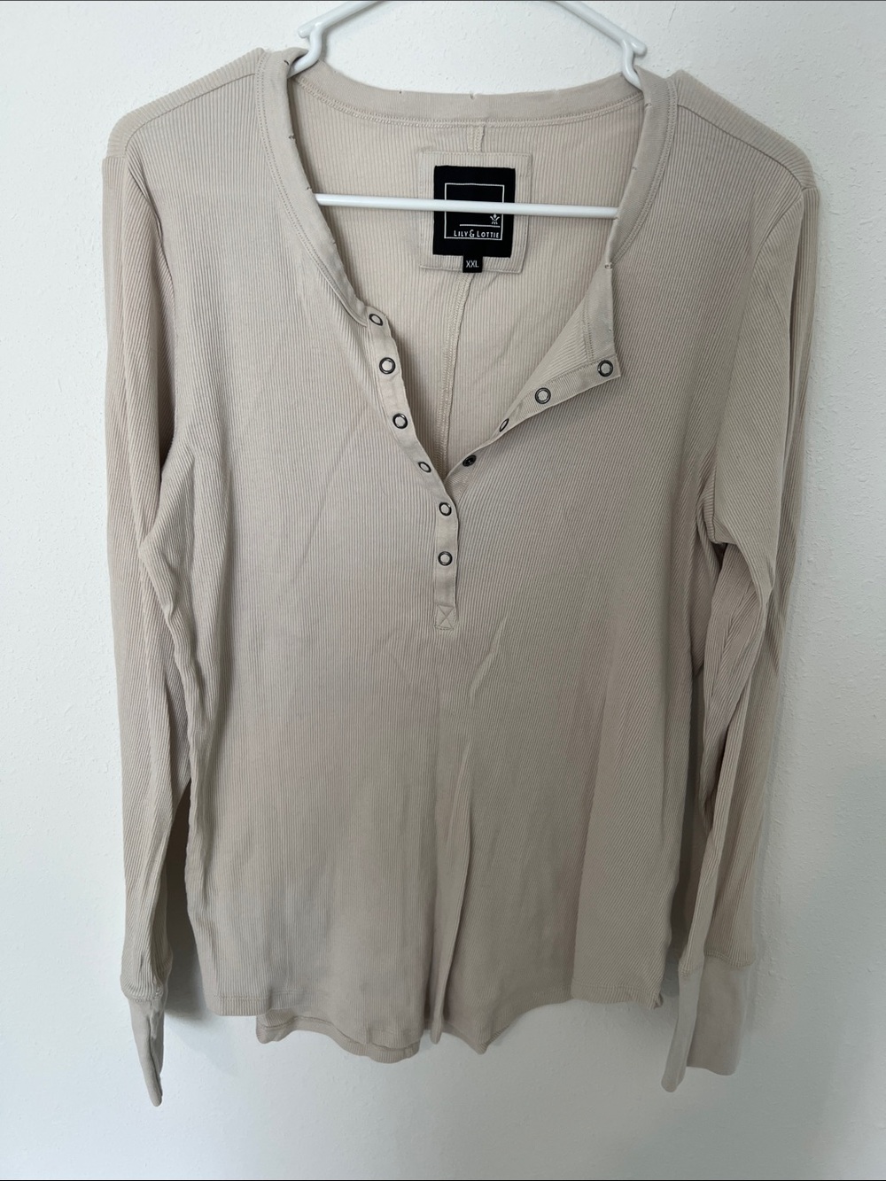 Lily & Lottie Beige Long-Sleeve Henley Top